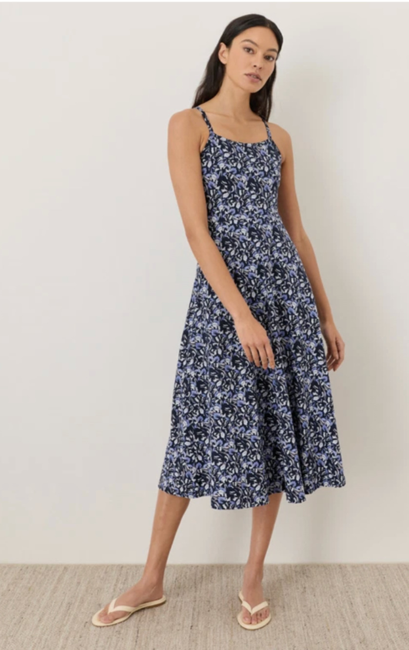 PACT M NWOT Organic Cotton Fit Flare Dress Paradise Petals Navy Floral Pockets